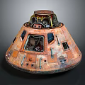 Cartoon Scene Showcasing Rusty Space Capsule Round Structure Windows And Interior Equipment 3d model