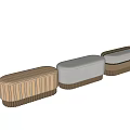Stylish Upholstered Sofa Bench With Gray Brown And Striped Designs And Wooden Legs