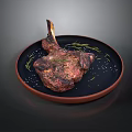 Juicy Grilled Lamb Chop On Black Plate With Rosemary And Sea Salt Garnish