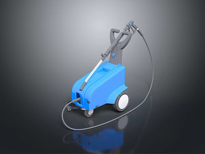 Portable Blue Electric Pressure Washer With Movable Wheels And Flexible Hose 3d model