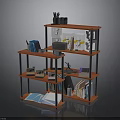 Red Multi Tiered Home Office Shelf With Books Folders Decorative Items And Stationery