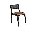 Stylish Dining Chair With Black Frame Woven Backrest And Brown Padded Seat