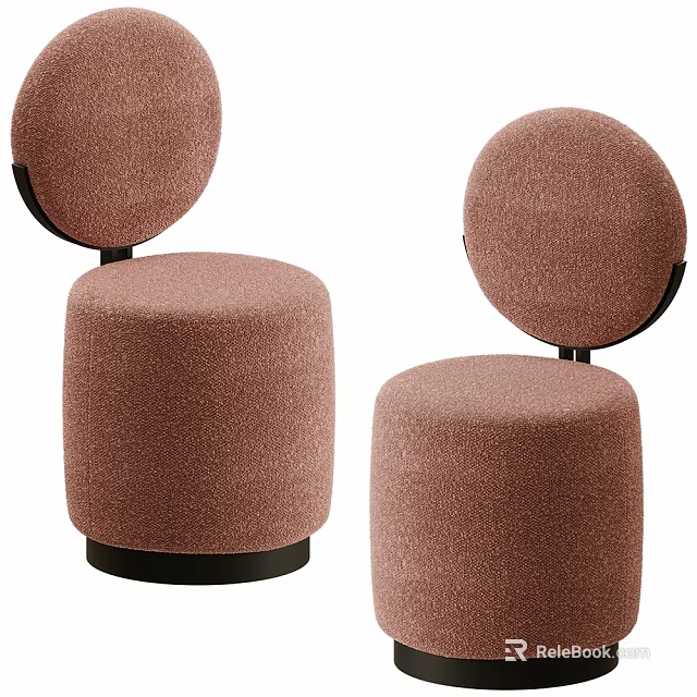 Set Of Two Modern Pink Upholstered Stools With Round Backrest And Black Base 3d model 