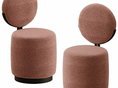Set Of Two Modern Pink Upholstered Stools With Round Backrest And Black Base 3d model