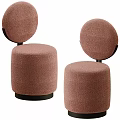 Set Of Two Modern Pink Upholstered Stools With Round Backrest And Black Base