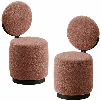 Set Of Two Modern Pink Upholstered Stools With Round Backrest And Black Base 3d model