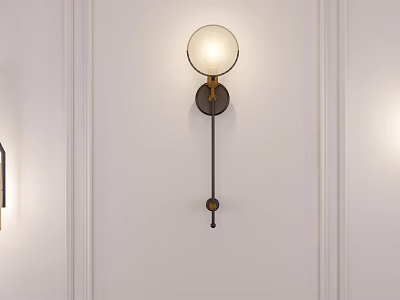 Modern Elegant Wall Sconce With Round Glass Shade Brass Bracket On White Wall With Molding 3d model