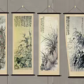 Four Chinese Ink Painting Wall Hangings Featuring Plum Blossom Orchid Bamboo Chrysanthemum