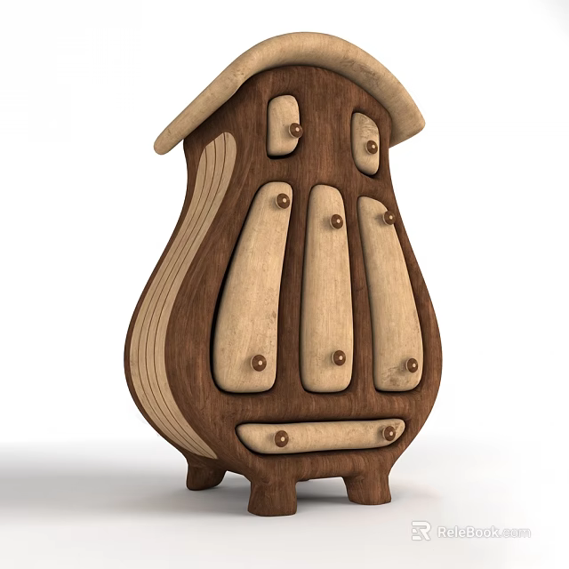 Wooden Decorative Ornament With House Shape And Button Accents On White 3d model 