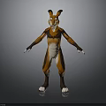 Cartoon Style 3D Animal Character Model With Large Ears Brown White Fur Standing Pose