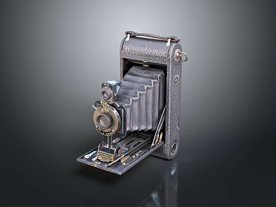 Vintage Folding Camera With Leather Cover Metal Body And Retro Design 3d model