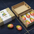 Fresh Mangoes In Pink Box With Mango Pattern And Brown Paper Container