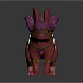 Pink Rabbit Figurine Adorned With Rolled Purple Cloth On Back Green Straps And White Cloth