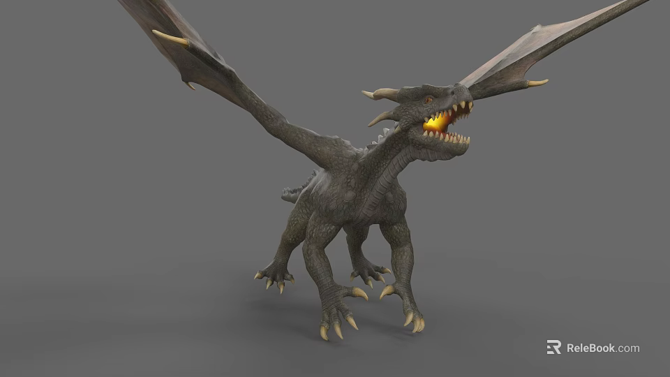 Fierce Reptile Dragon Model With Spread Wings Open Mouth Sharp Teeth And Claws 3d model 