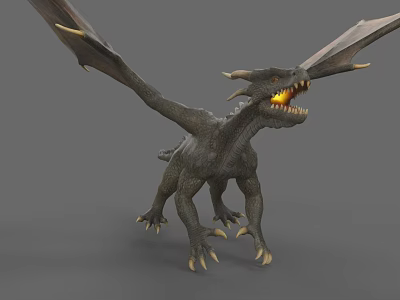 Fierce Reptile Dragon Model With Spread Wings Open Mouth Sharp Teeth And Claws 3d model