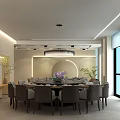 Elegant Private Dining Box With Round Table Chairs Pendant Light And Decorative Plants 3d model