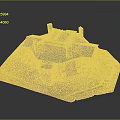 Red Brick Two Story Building With Blue Roof Multiple Chimneys And Grass Courtyard