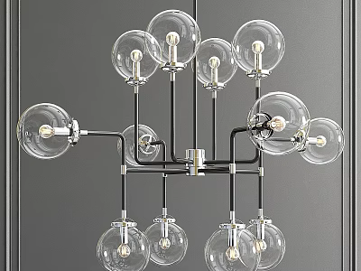 Modern Chandelier with Transparent Glass Globes and Black Metal Frame for Contemporary Interior Spaces 3d model