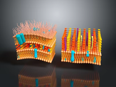 Medical Device Biological Membrane Structure With Double Layer Colorful Stripes And Blue Components 3d model