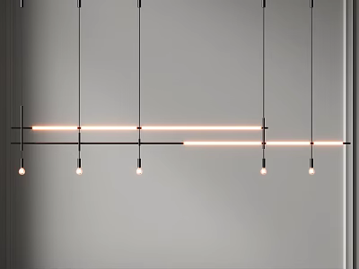 Modern Linear Chandelier With Black Metal Frame And LED Light Bulbs For Interior Design 3d model