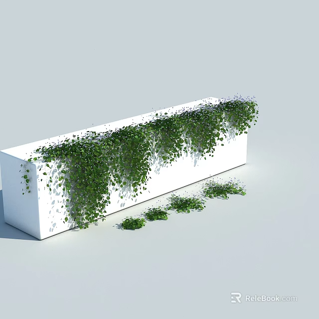 Lush Green Vines Growing On White Rectangular Planter With Hanging Foliage 3d model