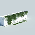 Lush Green Vines Growing On White Rectangular Planter With Hanging Foliage 3d model