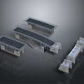 Modern Elongated Architectural Components With Glass Roofs And Support Structures 3d model