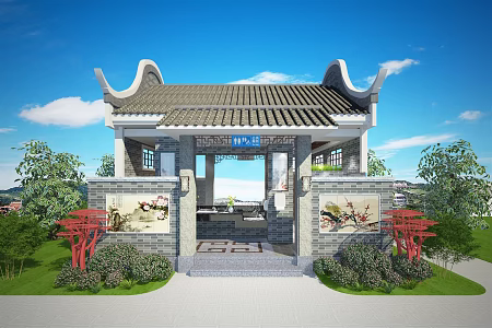 Chinese-style Public Toilet Rural Public Toilet Appearance 3d model