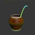 Traditional Mate Drink in Red Calabash with Green Liquid and Metal Straw
