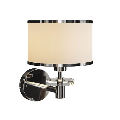 Sleek Modern Wall Sconce With Beige Fabric Shade And Chrome Crystal Accents 3d model
