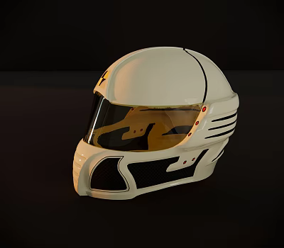 Modern White Helmet With Streamlined Design Transparent Visor And Black Accent Stripes 3d model
