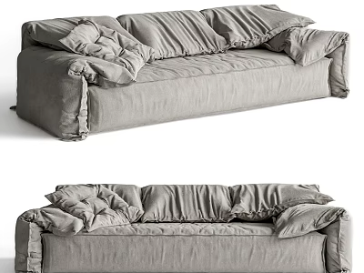 Gray Fabric Multi Person Sofa With Wrinkled Design And Comfortable Cushions 3d model