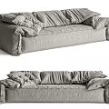 Gray Fabric Multi Person Sofa With Wrinkled Design And Comfortable Cushions 3d model