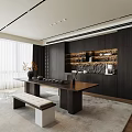 Modern Tea Room With Dark Wood Furniture And Tea Sets