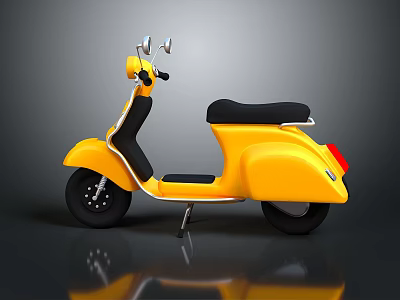 Elegant Yellow Scooter Featuring Black Seat Chrome Accents and Reflective Surface 3d model
