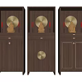 Chinese Style Wooden Buddhist Shrine Cabinets With Buddha Statues Red Decorations And Circular Ornaments