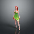 Enchanting Game Movie Character With Red Hair Green Leaf Dress And Flower Decoration