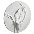 White Circular Relief Sculpture With Calla Lily Design Curved Lines And Textured Surface