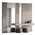 Modern Minimalist Dressing Table With Large Mirror And Smooth Wooden Surface And Stools 3d model