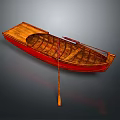 Red Wooden Boat With Classic Design And Wooden Paddle On Gray Background