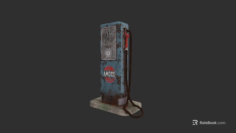 Vintage AMOCO Gas Pump With Rusted Blue Red Body And Cracked 3d model 