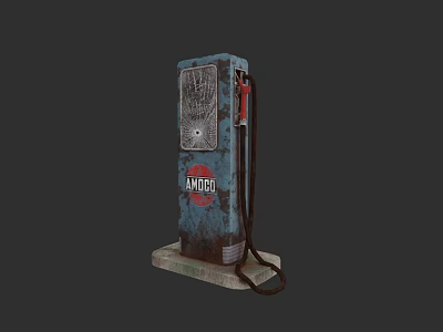 Vintage AMOCO Gas Pump With Rusted Blue Red Body And Cracked 3d model