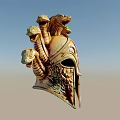 Ancient Greek Style Ornate Helmet With Coiled Snake Heads And Intricate Carvings