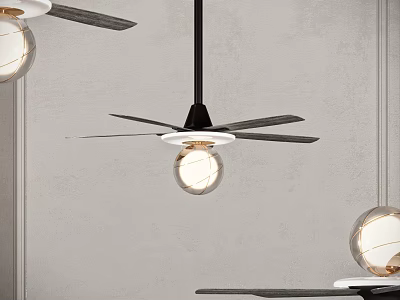 Modern Black Pendant Light With Spherical Glass Bulb And Blade Design For Contemporary Home Interior 3d model