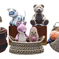 Cute Stuffed Bunny Cat Bear Fox And Avocado Toys In Baskets Barrel And Box