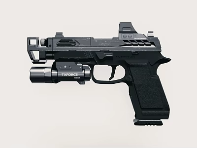 Black Tactical Handgun Weapon With Mounted Flashlight Rail And Grip Accessories 3d model