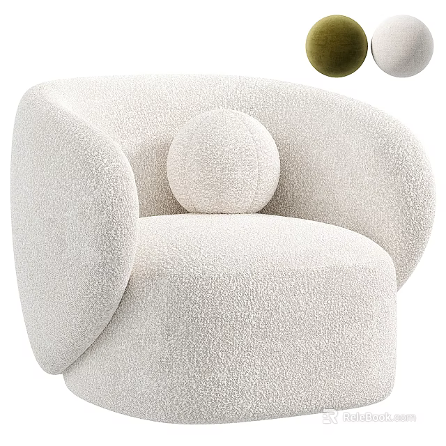 Beige Single Sofa With Fluffy Texture Round Shape And Spherical Cushion 3d model 