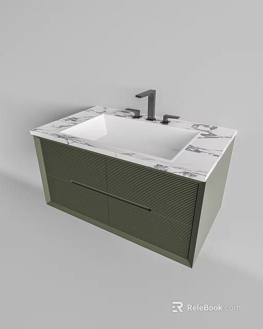Modern Green Vanity with Marble Countertop White Sink and Black Faucet 3d model 