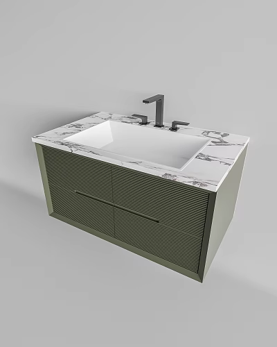 Modern Green Vanity with Marble Countertop White Sink and Black Faucet 3d model