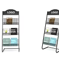Black Metal Display Racks With Logo Top And Grid Shelves For Book Storage